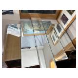 Vintage Mirror and Assorted Framed and Unframed Wall Decor