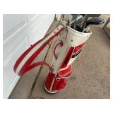 Vintage Golf Bag with Assorted Golf Clubs