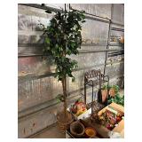 Assorted Faux Plants, Home Decoration, Hand Towels, Heavy Metal Shelf, and More
