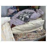 Assorted Quilts, Blankets, Sheets, Heated Blanket, Pillows, and More