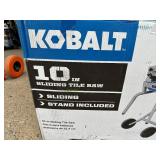 New Kobalt 10 inch Wet Tile Saw with Sliding Table and Stand - Missing One Panel
