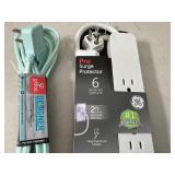 New GE Surge Protector and 9 ft Fabric Covered Extension Cord