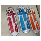 3 New Ceramic Coated Kitchen Knives with Sleeves