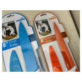 3 New Ceramic Coated Kitchen Knives with Sleeves