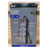 Commercial Electric 6 FT Cord + 12 Outlet Surge Protector