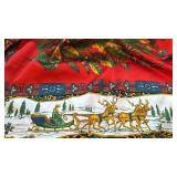 Holiday Scarf 33 x 34 with Reindeer Sleigh and Holly Design