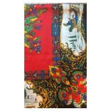 Holiday Scarf 33 x 34 with Reindeer Sleigh and Holly Design