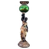 LR - Pair of Antique Blackamoor Figural Lamps with Green Glass Globe Accents