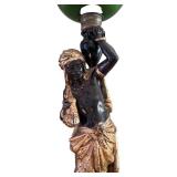 LR - Pair of Antique Blackamoor Figural Lamps with Green Glass Globe Accents