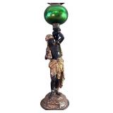 LR - Pair of Antique Blackamoor Figural Lamps with Green Glass Globe Accents