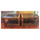 LR - Pair of Vintage Glass Top Side Tables