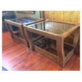 LR - Pair of Vintage Glass Top Side Tables