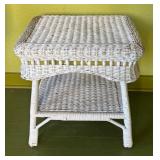 P - Vintage White Wicker Chair and Side Table Set