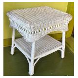P - Vintage White Wicker Chair and Side Table Set