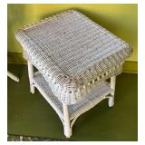 P - Vintage White Wicker Chair and Side Table Set