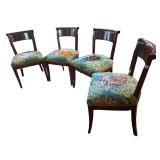 LR - Set of 4 Vintage Wooden Chairs with Animal Motif Needlepoint Seats