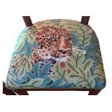 LR - Set of 4 Vintage Wooden Chairs with Animal Motif Needlepoint Seats