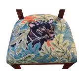 LR - Set of 4 Vintage Wooden Chairs with Animal Motif Needlepoint Seats