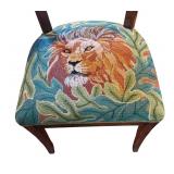 LR - Set of 4 Vintage Wooden Chairs with Animal Motif Needlepoint Seats