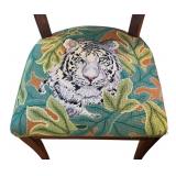 LR - Set of 4 Vintage Wooden Chairs with Animal Motif Needlepoint Seats