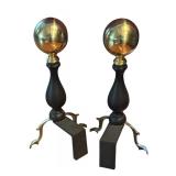 LR - Pair of Brass and Black Fireplace Andirons