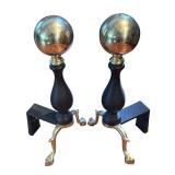 LR - Pair of Brass and Black Fireplace Andirons
