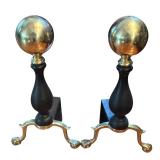 LR - Pair of Brass and Black Fireplace Andirons