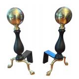LR - Pair of Brass and Black Fireplace Andirons