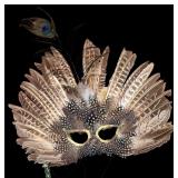 LR - Set of 2 Feather Accented Masquerade Masks with Peacock Details