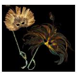 LR - Set of 2 Feather Accented Masquerade Masks with Peacock Details