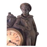 LR - Antique Cast Metal Mantle Clock with Nautical Sailor Figure