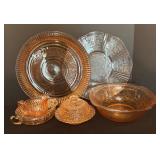 LR - Vintage Pink Depression Glass Assortment with Platters, Bowls, Butter Dish and More