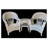 P - Two Vintage Wicker Chairs and Side Table
