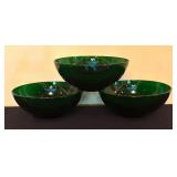 LR - Set of 3 Vintage Green Glass Serving Bowls