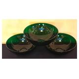 LR - Set of 3 Vintage Green Glass Serving Bowls