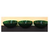 LR - Set of 3 Vintage Green Glass Serving Bowls