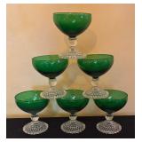 LR - Set of 6 Anchor Hocking Green Bubble Foot Champagne Stemware / Fruit Dishes
