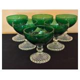 LR - Set of 6 Anchor Hocking Green Bubble Foot Champagne Stemware / Fruit Dishes