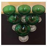 LR - Set of 6 Anchor Hocking Green Bubble Foot Champagne Stemware / Fruit Dishes
