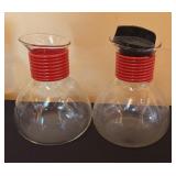 LR - Set of 8 Vintage Cory Glass Coffee Servers with Colored Bands