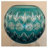 LR - Teal Cut to Clear Crystal Vase