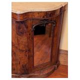 ML - Antique English Marble Top Mirrored Sideboard with Burl Wood Veneer
