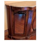 ML - Antique English Marble Top Mirrored Sideboard with Burl Wood Veneer
