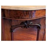 ML - Antique English Marble Top Mirrored Sideboard with Burl Wood Veneer