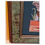 ML - Large Framed Needlepoint Art with Monkey, Butterfly, and Fish Bowl