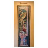 ML - Large Framed Needlepoint Art with Monkey, Butterfly, and Fish Bowl