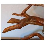 UL - Vintage Rustic Driftwood Table Lamp with Natural Wood Finish and Woven Shade