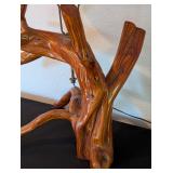 UL - Vintage Rustic Driftwood Table Lamp with Natural Wood Finish and Woven Shade