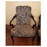 ML - Set of 6 Vintage Upholstered Armchairs with Carved Wood Frames