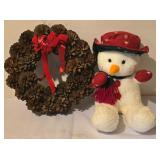 LL - Holiday Decor Collection with Broadway Cares 2001 Snow Globe, Ceramic Tree, and Snowman